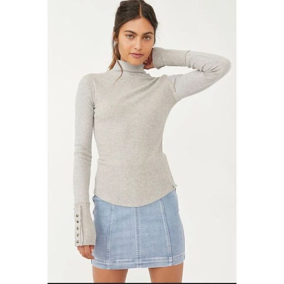 Free People Shirt NWT Freya Long Sleeve Women's Size x small Heather Grey Cotton - Picture 1 of 8